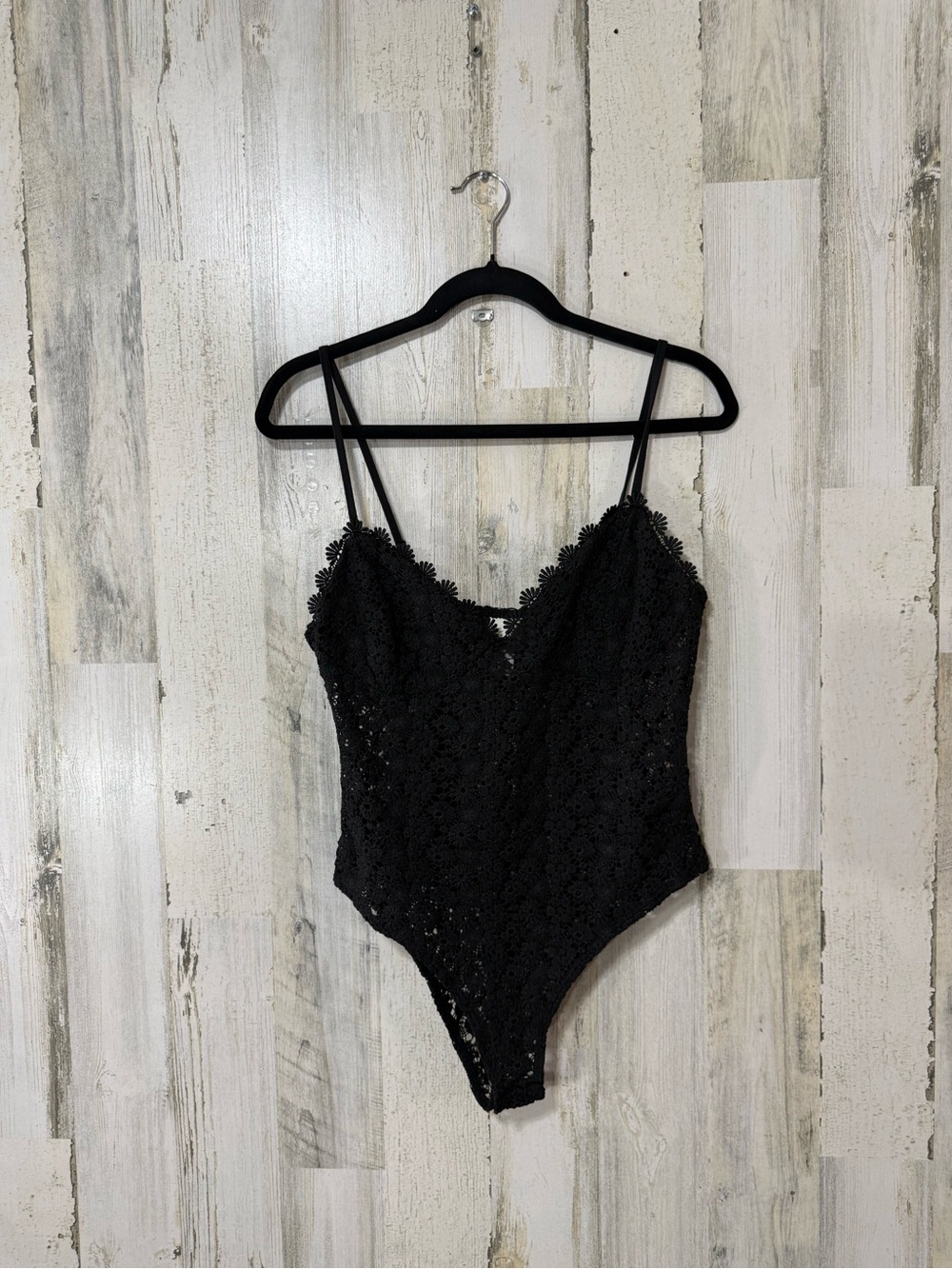 H&M Black Lace Daisy Floral Spaghetti-Strap Bodysuit